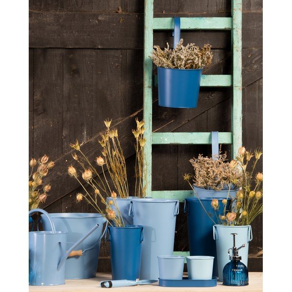 Set 2 kovových kvetináčov s tmavomodrou podložkou Esschert Design Gardener-image-1