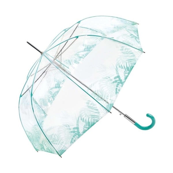 Transparentný dáždnik s modrými detailmi Birdcage Tropical Leaves, ⌀ 86 cm