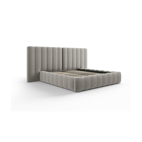 Sivá čalúnená dvojlôžková posteľ s úložným priestorom a roštom 160x200 cm Gina – Milo Casa