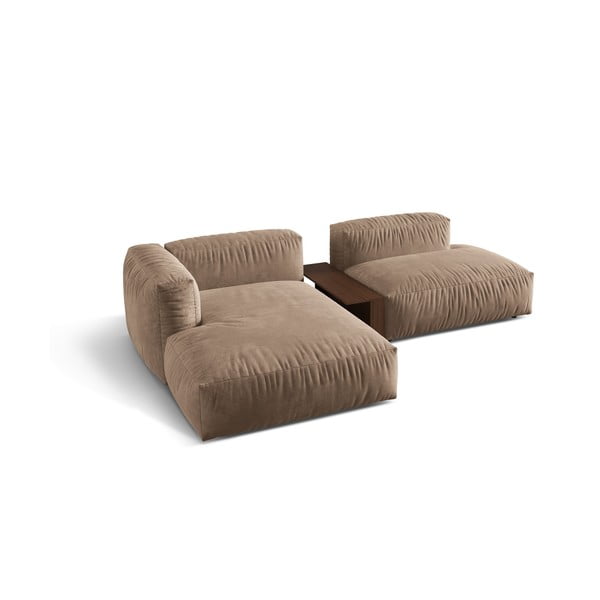 Svetlohnedá zamatová modulárna rohová pohovka (ľavý roh/s leňoškou) Martina – Micadoni -image-2