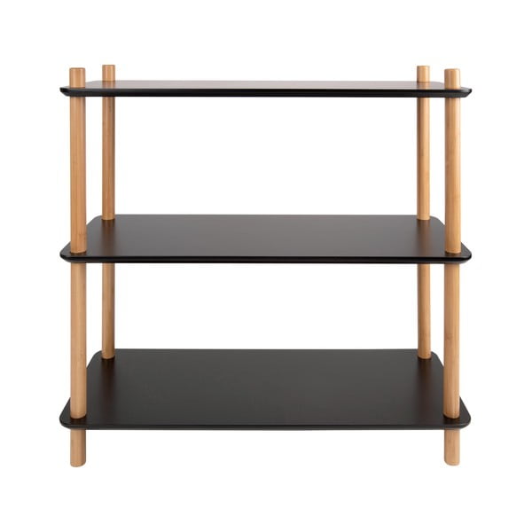 Čierny regál s bambusovými nohami Leitmotiv Cabinet Simplicity, 80 x 82.5 cm