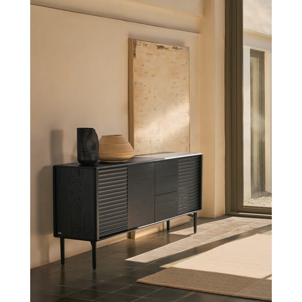 Čierna komoda v dekore duba 200x86x45 cm Lenon – Kave Home-image-1