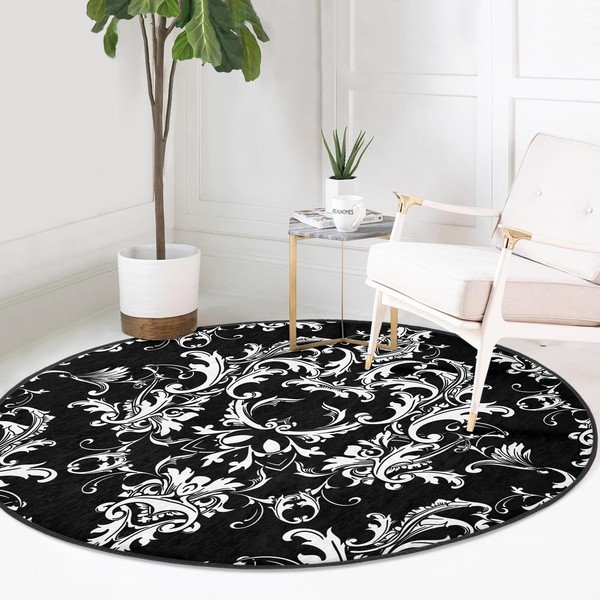 Čierno-biely prateľný okrúhly koberec vhodný pre robotické vysávače ø 80 cm Comfort – Mila Home-image-2