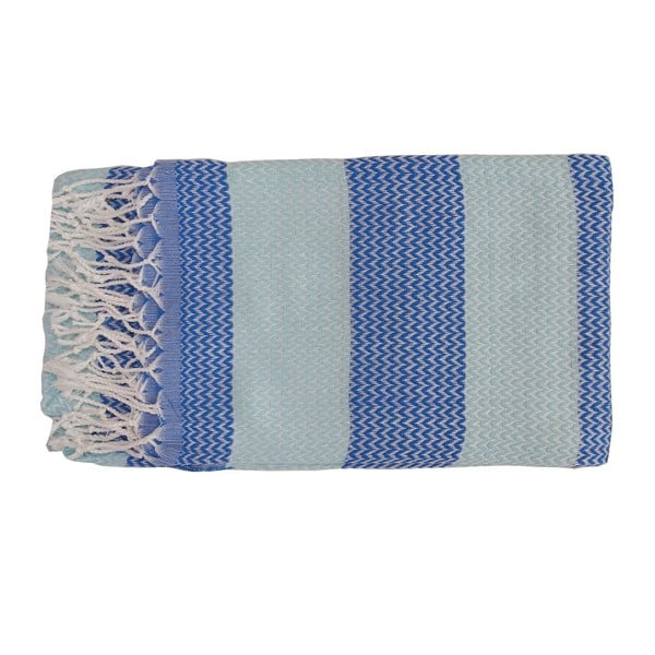 Modrá ručne tkaná osuška z prémiovej bavlny Alya, 100 × 180 cm