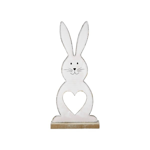 Biely dekoratívny zajac na podstavci so srdcom Ego Dekor 27,5 x 12,5 x 5 cm