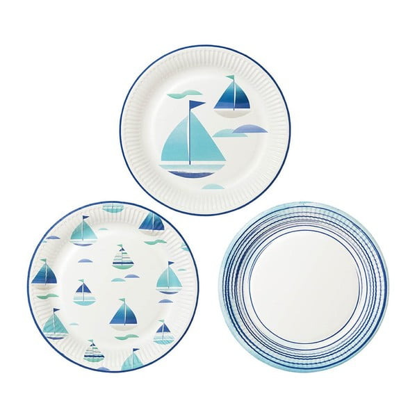 Sada 12 papierových tanierov s 3 rôznymi vzormi Talking Tables Coast