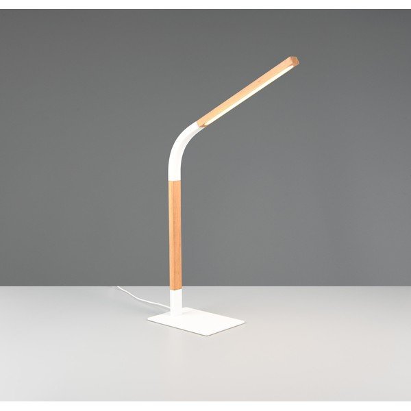 LED stmievateľná stolová lampa v bielej a prírodnej farbe s dreveným tienidlom (výška 73,5 cm) Norris – Trio-image-2