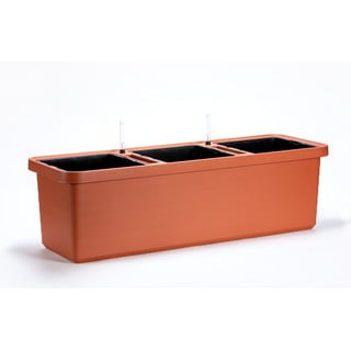 Veľkoobjemový samozavlažovací kvetináč vo farbe terakoty Plastia Berberis TRIO, 72 l
