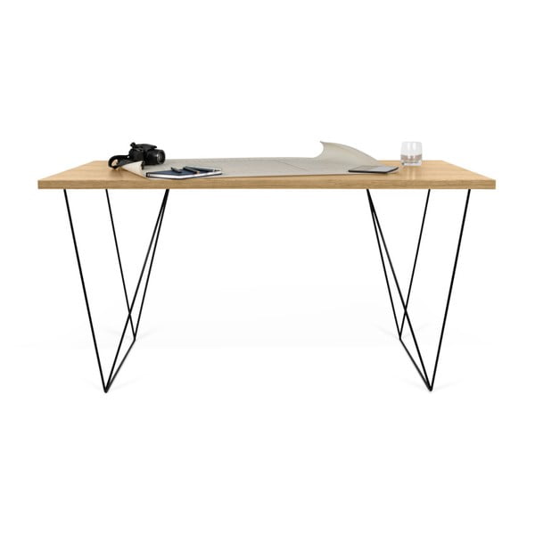 Pracovný stôl v dekore dubového dreva s čiernymi nohami TemaHome Flow, 140 x 75 cm-image-2