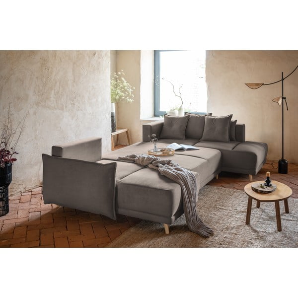 Svetlohnedá menčestrová rozkladacia rohová pohovka (pravý roh/do "U") Lazy Lukka – Miuform-image-4