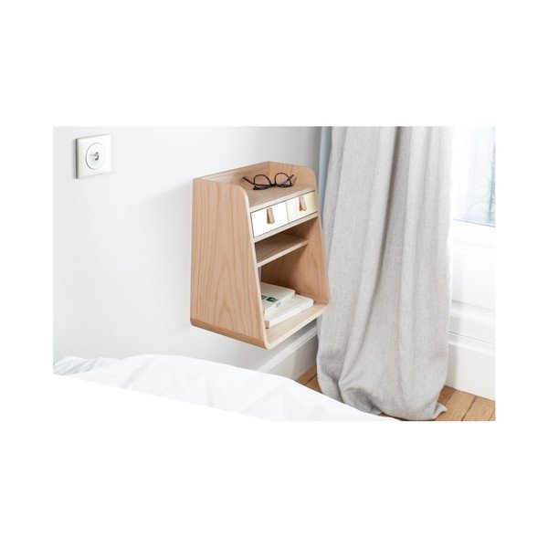 Nástenná polica z dubového dreva s 2 bielymi zásuvkami HARTÔ Suzon-image-2