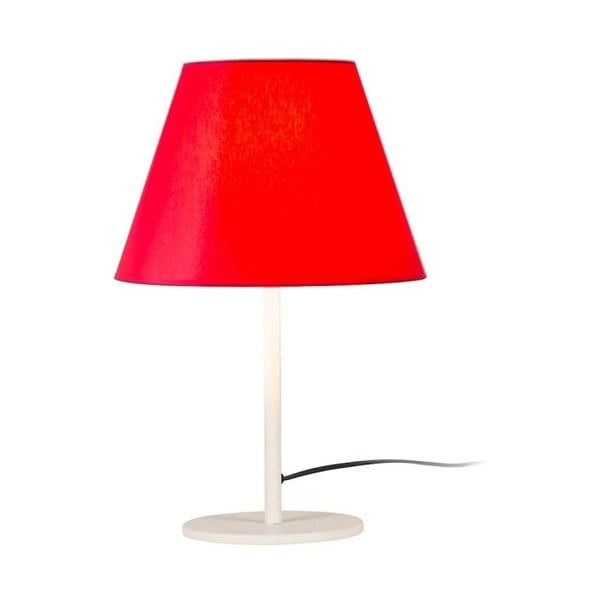 Červená stolová lampa s kruhovou podstavou jane