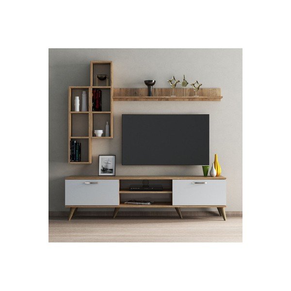 Biela/prírodná TV súprava v dekore borovice 180x48 cm Veronica - Kalune Design-image-2