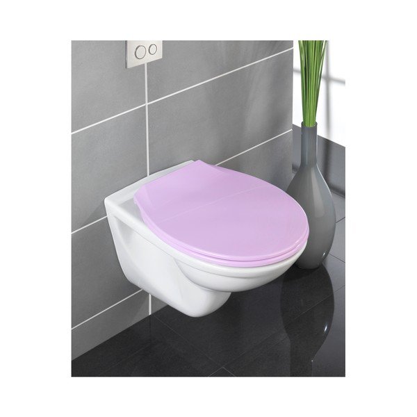 Ružové WC sedadlo s jednoduchým zatváraním Wenko Kos, 44 x 37,5 cm-image-1