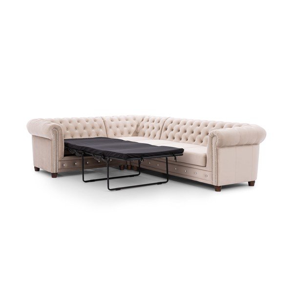 Béžová zamatová rozkladacia rohová pohovka (ľavý roh/do L) York Blik – Ropez-image-2