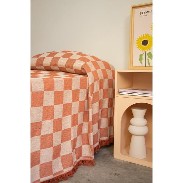 Prikrývka na dvojlôžko v béžovo-tehlovej farbe 240x240 cm Terracota Checkerboard – Really Nice Things