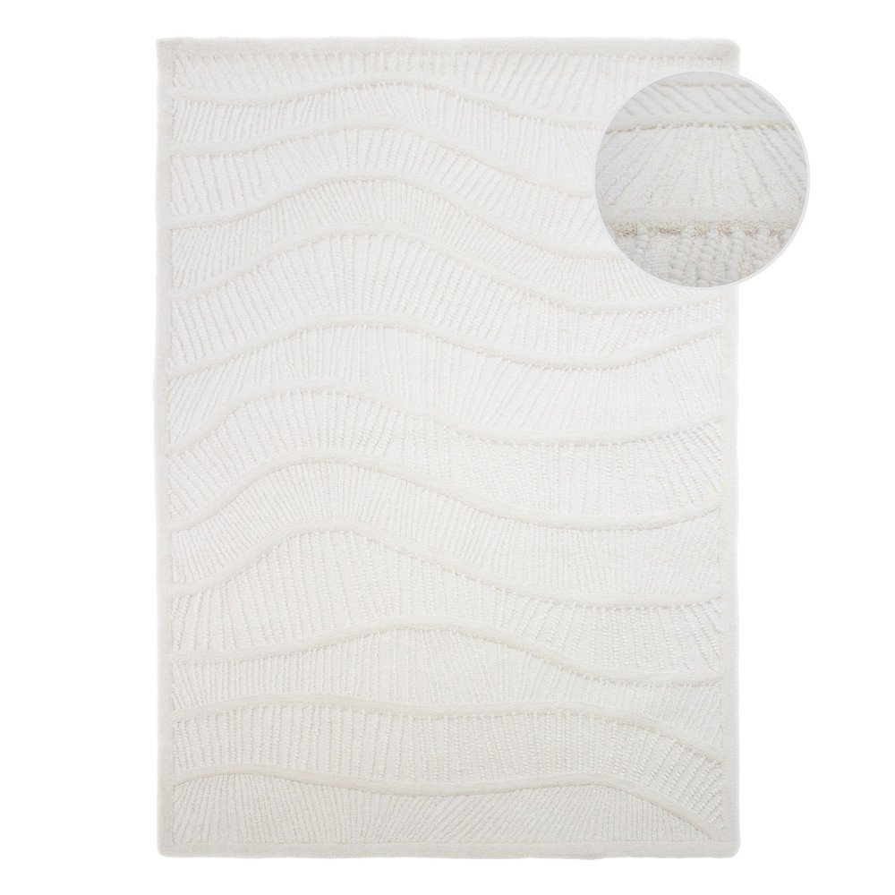 Biely ručne tkaný koberec s prímesou vlny 200x290 cm Sculptured Wave – Flair Rugs