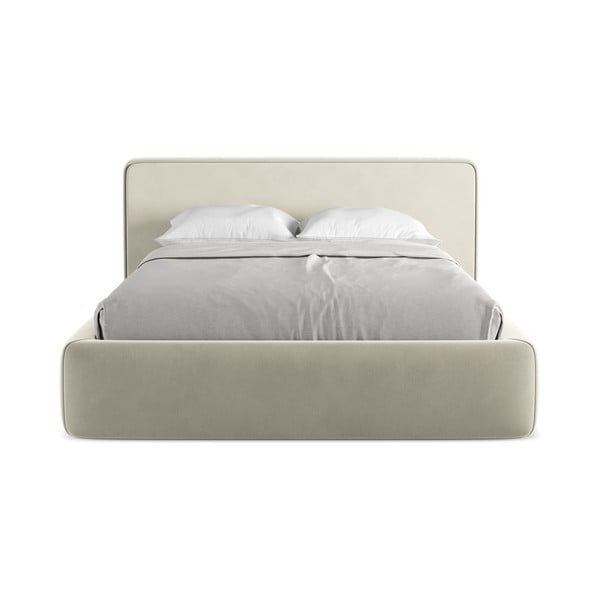 Krémovobiela čalúnená dvojlôžková posteľ s úložným priestorom s roštom 140x200 cm Kiana – Makamii-image-4