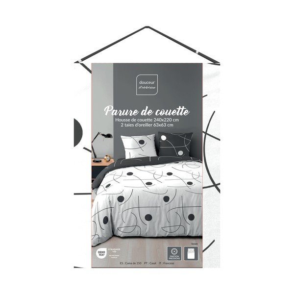 Biele/tmavosivé 3-dielne obliečky na dvojlôžko/predĺžené z mikrovlákna 240x220 cm Sonate – douceur d'intérieur-image-3