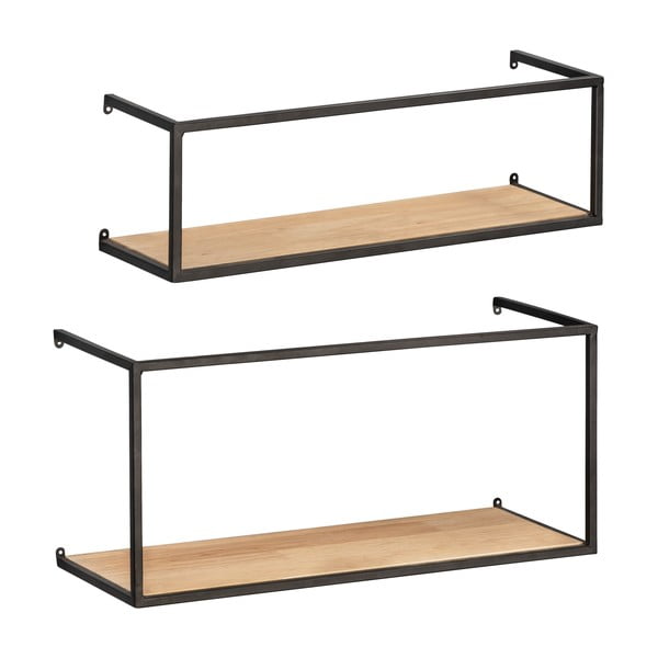 Súprava 2 borovicových políc s čiernou kovovou konštrukciou Wenko Pieces, dĺžka 55 cm-image-2