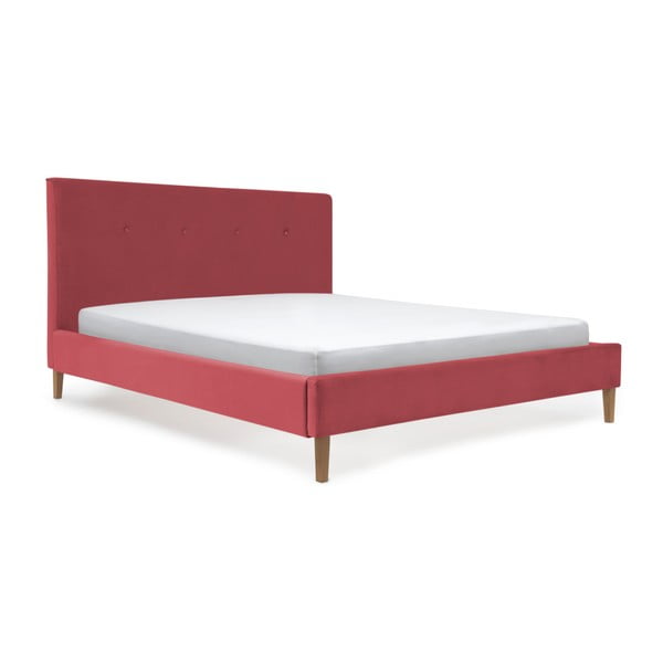 Červená postel s prírodnými nohami Vivonita Kent, 140 × 200 cm
