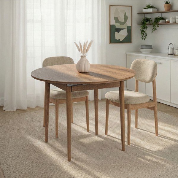 Okrúhly rozkladací jedálenský stôl s prídavnou doskou v dekore duba ø 100 cm Viona – Kalune Design-image-2