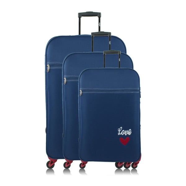Sada 3 modrých cestovných kufrov na kolieskach INFINITIF Love