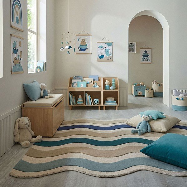 Modrý ručne tkaný vlnený koberec 140x200 cm Cascade Wool – Flair Rugs-image-1