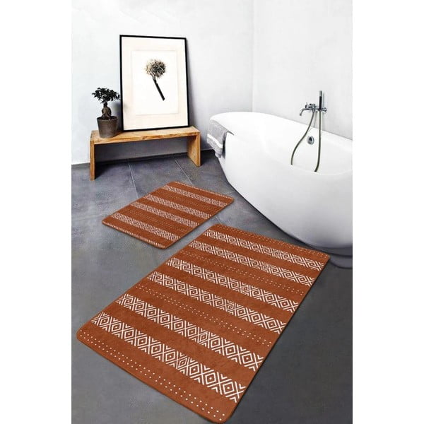 Hnedé zamatové kúpeľňové predložky v súprave 2 ks 60x100 cm – Mila Home-image-3