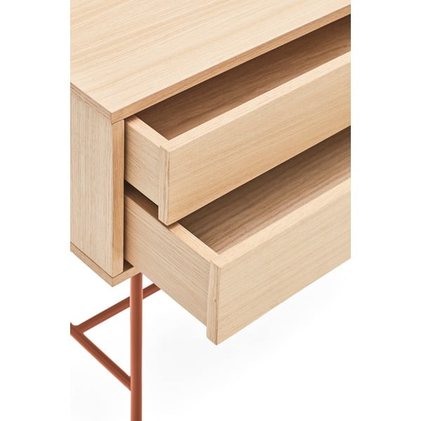 Tehlovočervený konzolový stolík v dubovom dekore Teulat Yoko-image-3