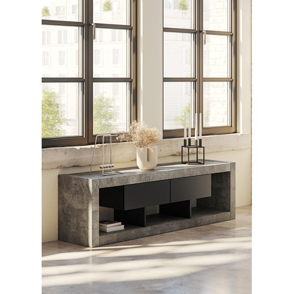 Sivo-čierny TV stolík v dekore betónu 175x52 cm Nara – TemaHome-image-4