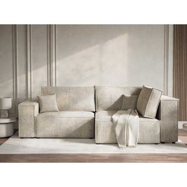 Béžová ženilková rozkladacia/s úložným priestorom rohová pohovka (pravý roh/do L) Tonga – Maison de Rêve-image-1