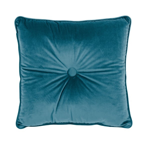 Modrý vankúš Tiseco Home Studio Velvet Button, 45 x 45 cm