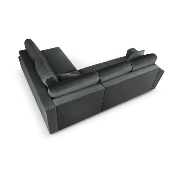 Tmavosivá zamatová rozkladacia/s úložným priestorom rohová pohovka (pravý roh/do L) Kyoto – Cosmopolitan Design-image-4