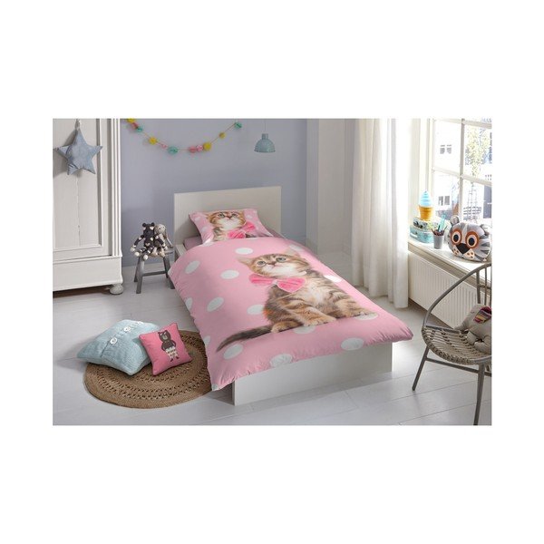 Detské bavlnené obliečky na jednolôžko Muller Textiels Sweet Cat, 140 × 200 cm-image-1