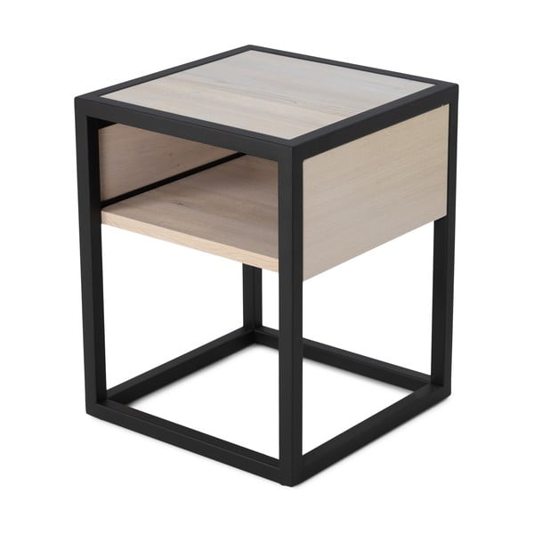 Čierny/v prírodnej farbe nočný stolík s doskou z dubového dreva s poličkami Diva – Spinder Design
