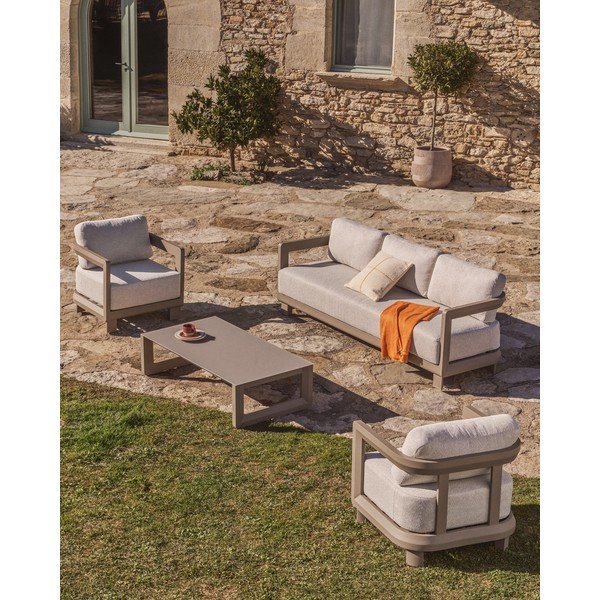 Krémovobiele/taupe polstrované záhradné kreslo Nerano – Kave Home-image-2