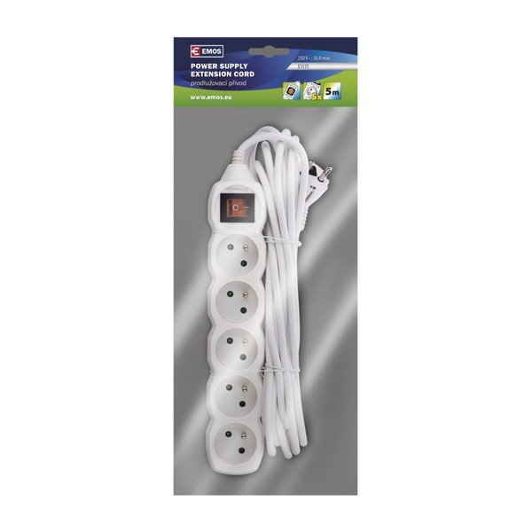 Biely predlžovací kábel s 5 zásuvkami a vypínačom EMOS, 5m-image-2