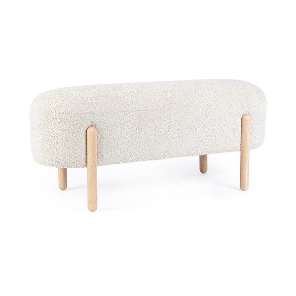 Krémovobiela polstrovaná lavica z textílie buklé Dayla – Bizzotto-image-2