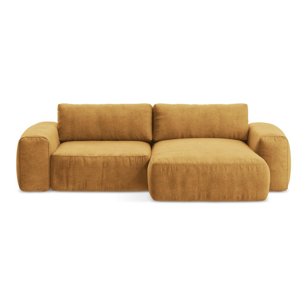 Ženilková rozkladacia rohová pohovka v horčicovej farbe (pravý roh/s leňoškou) Kuki – Makamii