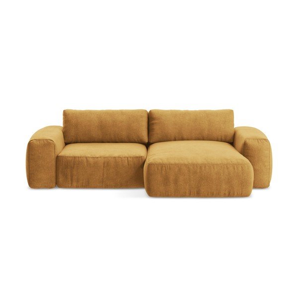 Ženilková rozkladacia rohová pohovka v horčicovej farbe (pravý roh/s leňoškou) Kuki – Makamii