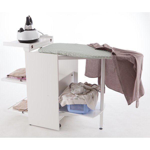 Biela skladacia žehliaca doska z bukového dreva so zásuvkami Arredamenti Italia Stiromobile-image-3