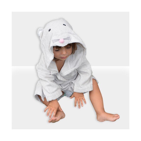Bielo-sivý bavlnený detský župan veľkosť M Mouse - Rocket Baby-image-3
