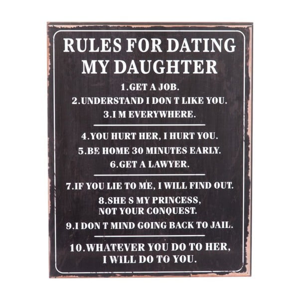 Ceduľa Rules for dating, 40x50 cm