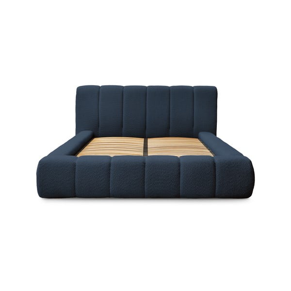 Tmavomodrá čalúnená dvojlôžková posteľ s úložným priestorom s roštom 180x200 cm Denali – Bobochic Paris-image-3