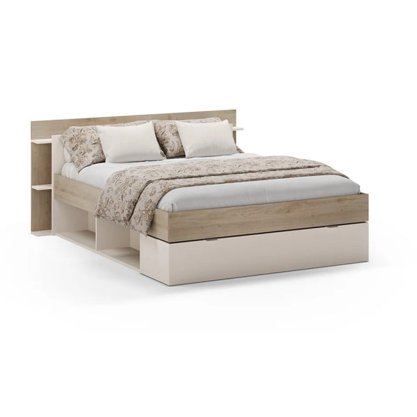 Dvojlôžková posteľ v dekore duba s úložným priestorom bez roštu v bielo-prírodnej farbe 140x190 cm Albo – Marckeric