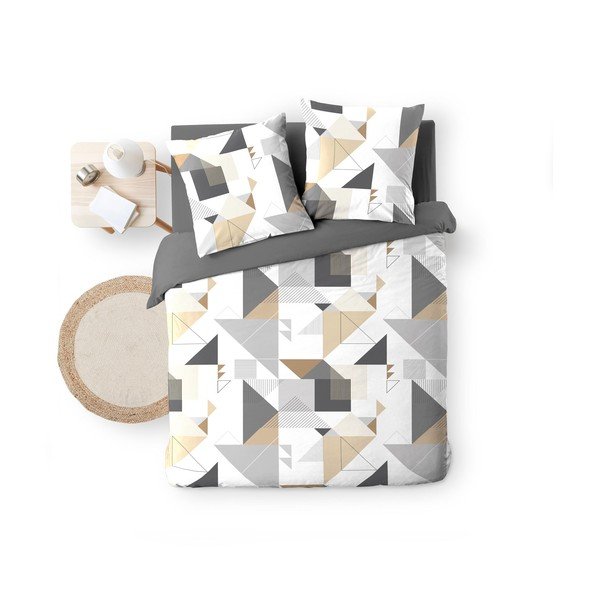 Bielo-sivé predĺžené obliečky na dvojlôžko z mikrovlákna 240x220 cm Trigone – douceur d'intérieur
