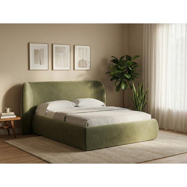 Biela čalúnená dvojlôžková posteľ s úložným priestorom s roštom 180x200 cm Hauke – Makamii-image-1