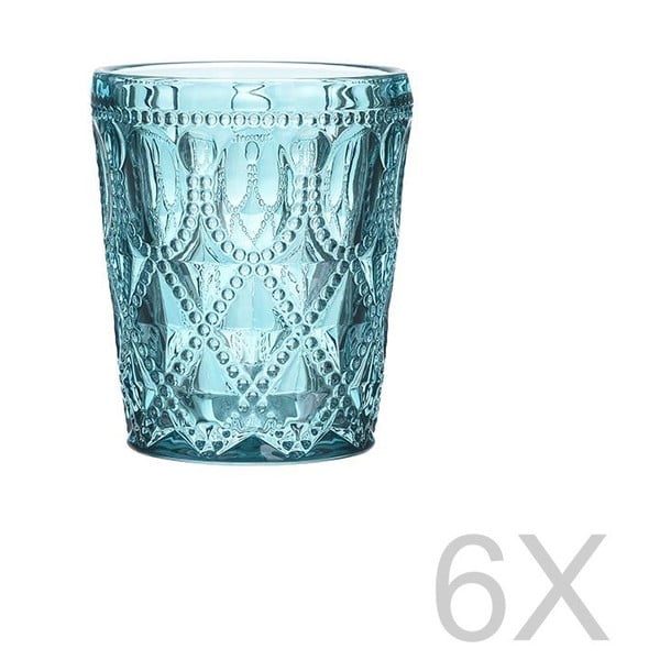 Sada 6 sklenených transparentných modrých pohárov InArt Glamour Beverage, výška 10,5 cm