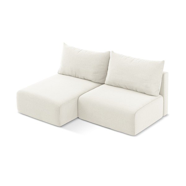 Krémová zamatová rozkladacia/s úložným priestorom rohová pohovka (ľavý roh/s leňoškou) Kalena – Makamii-image-3